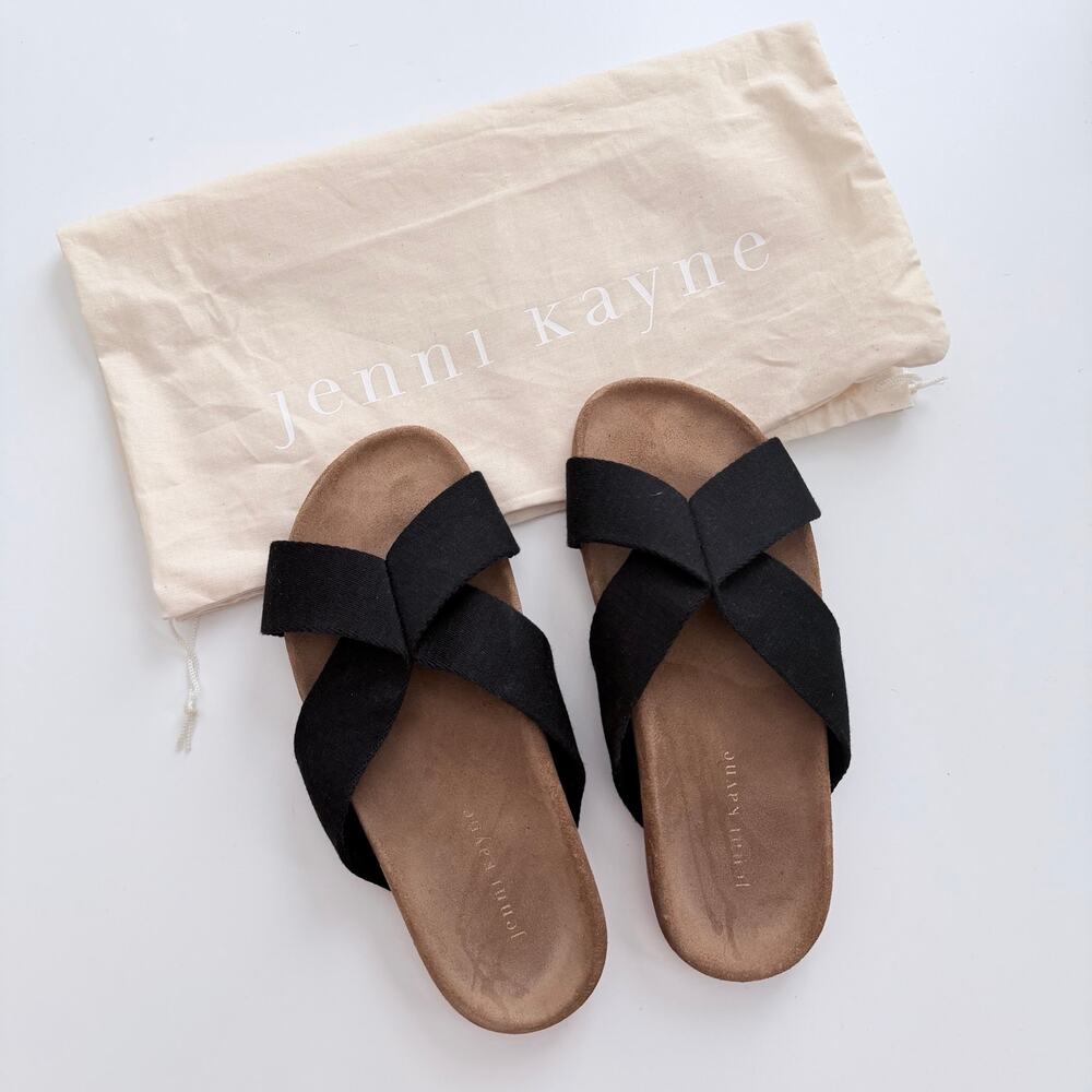 Jenni Kayne Cotton Crossover Sandal black brown suede dust bag